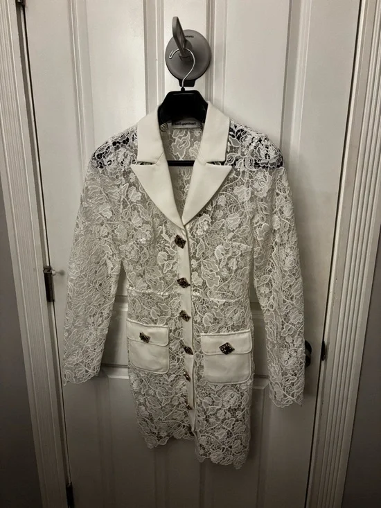 Self-Portrait White Lace Mini Dress with Tailored Collar - Picture 2 of 5